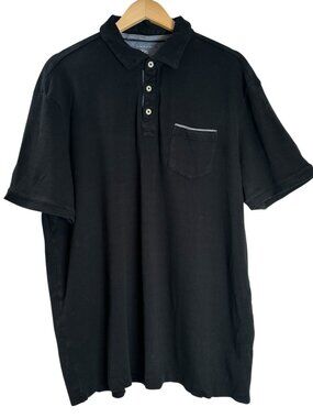 Tahari Men's XXL Polo Shirt Black Short Sleeve Fine Cotton Chest Pocket Casual